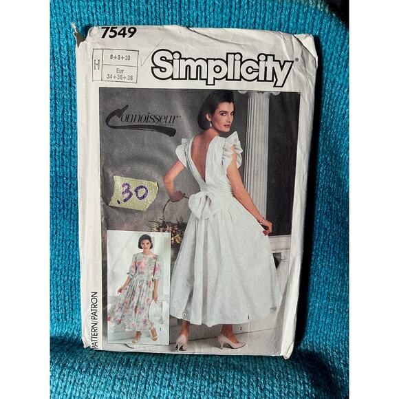 Simplicity Pattern 7549 dress maxi fit and flare formal 1980s size 6 8 10 - Picture 1 of 6